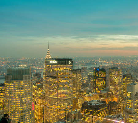 The view of new york manhattan during sunset hoursの写真素材