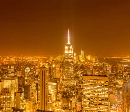 The view of new york manhattan during sunset hoursの写真素材