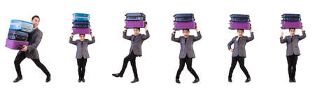Travel vacation concept with luggage on whiteの写真素材