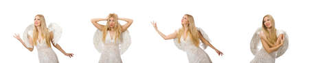 Woman with angel wings isolated on white background