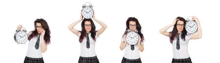 Student missing her deadlines isolated on whiteの写真素材