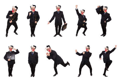 Clown businessman isolated on whiteの写真素材