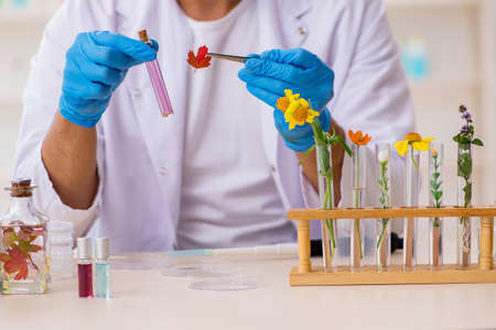 Young chemist in perfume synthesis conceptの写真素材