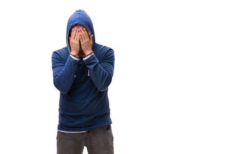 Young male bandit isolated on white backgroundの写真素材