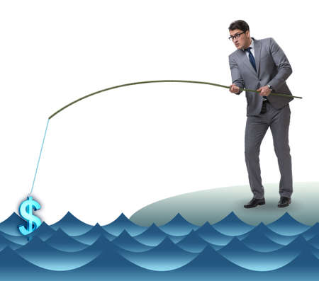 Businessman fishing out dollars from waterの写真素材