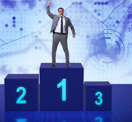 Businessman taking first place in competitionの写真素材