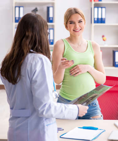 Pregnant woman visiting doctor for regular check-up