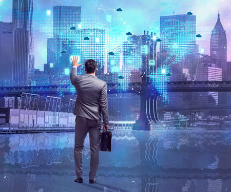 The businessman in cloud computing conceptの写真素材