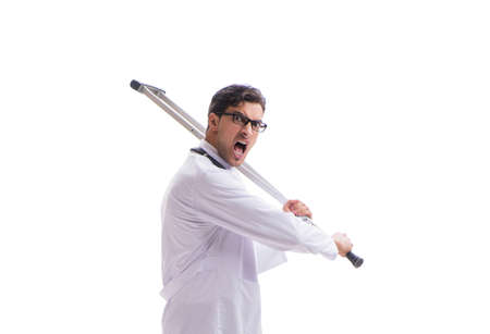 Young doctor physician standing walking isolated on white backgrの写真素材