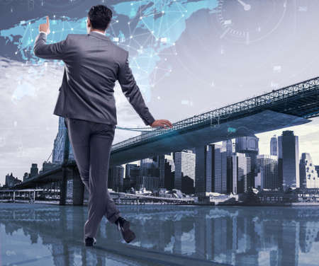 The businessman pressing buttons in social media conceptの写真素材