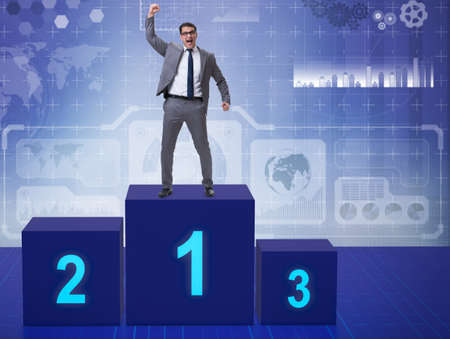 Businessman taking first place in competitionの写真素材