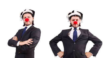 Funny clown businessman isolated on the white backgroundの写真素材
