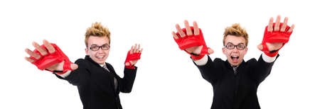 Young businessman boxer isolated on whiteの写真素材