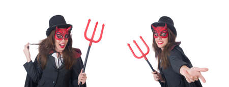 Female wearing devil costume and trident