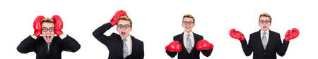 Young businessman boxer isolated on white backgroundの写真素材