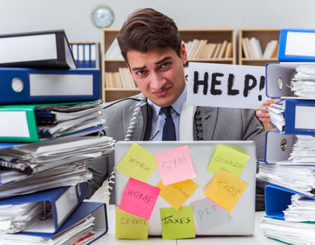 Busy businessman asking for help with work