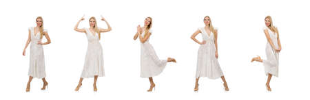 The woman in dress in fashion dress isolated on whiteの写真素材
