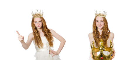 Woman with crown isolated on whiteの写真素材