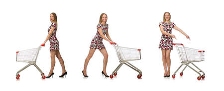 Woman in shopping concept isolated on whiteの写真素材