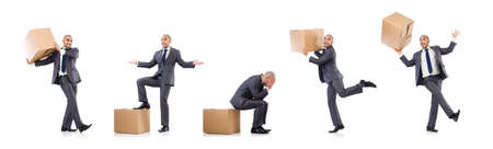 Businessman with box isolated on the white