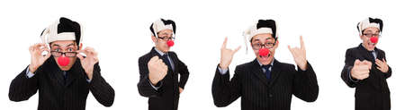 Clown businessman isolated on whiteの写真素材