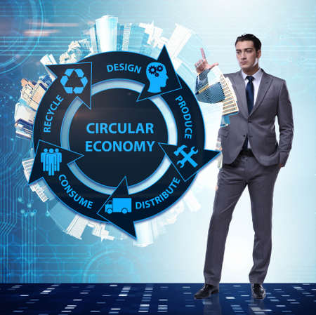Concept of circular economy with businessmanの写真素材