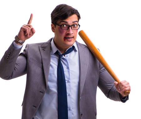 Businessman with baseball bat isolated on whiteの写真素材