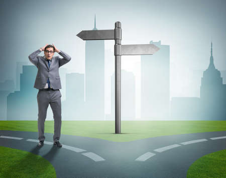 Businessman in difficult choice conceptの写真素材
