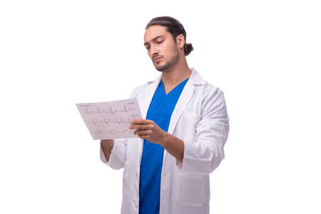 Young male doctor isolated on white