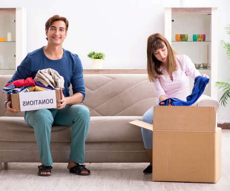 Concept of charity with donated clothingの写真素材