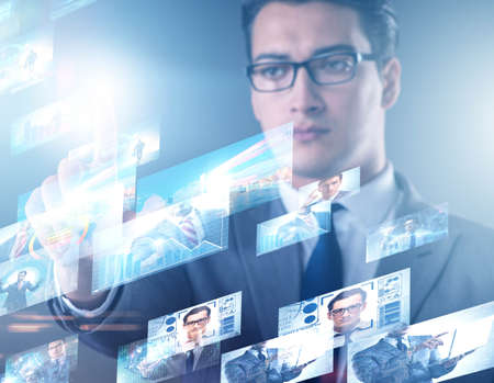 Collage of photos with businessmanの写真素材