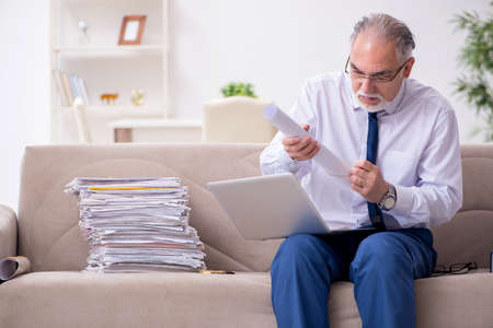 Aged businessman employee working from houseの写真素材