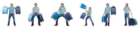 The travel vacation concept with luggage on whiteの写真素材