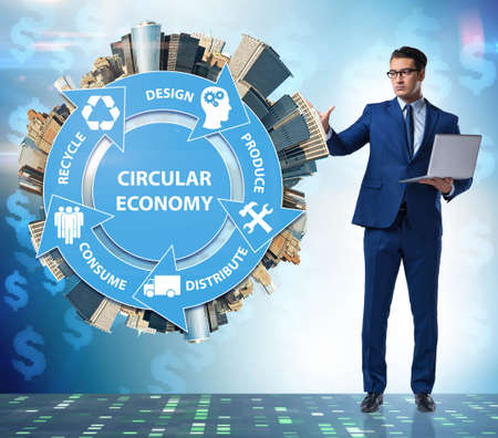Concept of circular economy with businessmanの写真素材