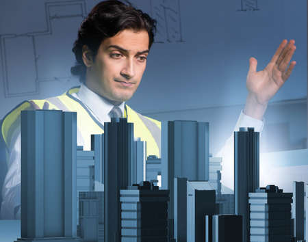 Futuristic architect doing urban planning