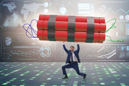 Desperate businessman with dynamite sticks