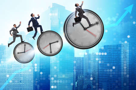 Growth and recovery concept with businessman and clocks