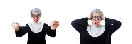 Comic nun isolated on whiteの写真素材