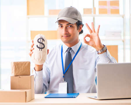 Male employee working in box delivery relocation service
