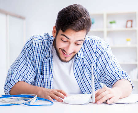 Man enjoying fast internet connectionの写真素材