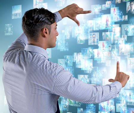 Collage of photos with businessmanの写真素材