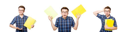 Funny student isolated on whiteの写真素材