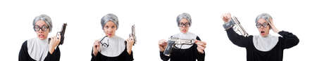 Comic nun isolated on whiteの写真素材