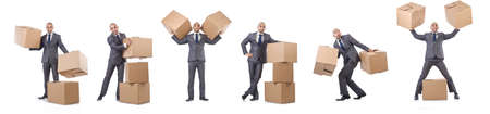 Businessman with box isolated on the white
