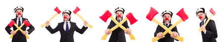 Funny clown businessman isolated on the white background