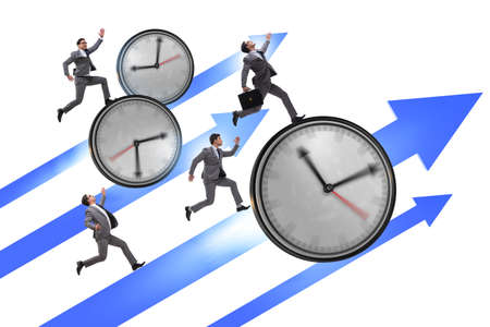 Growth and recovery concept with businessman and clocksの写真素材