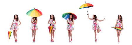 Woman with umbrella isolated on whiteの写真素材