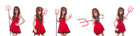 Woman as red devil in halloween concept