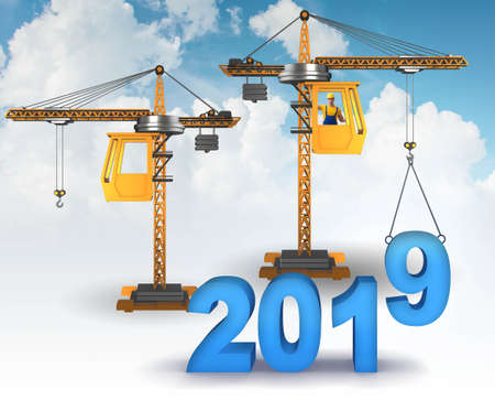 Heavy crane lifting numbers in year of 2019 conceptの写真素材