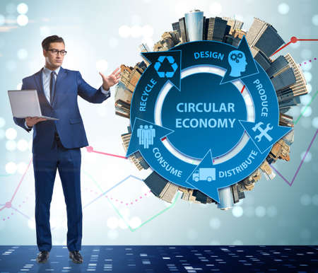 Concept of circular economy with businessmanの写真素材